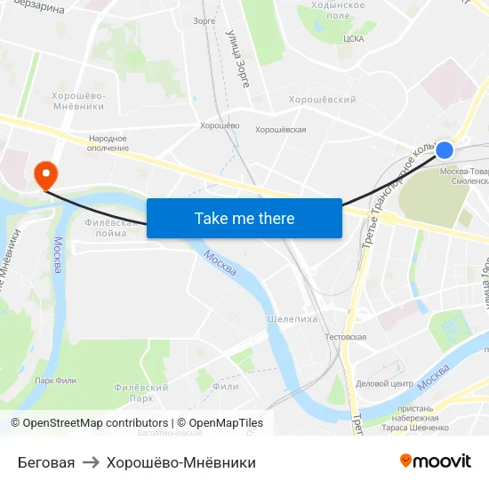 Беговая to Хорошёво-Мнёвники map