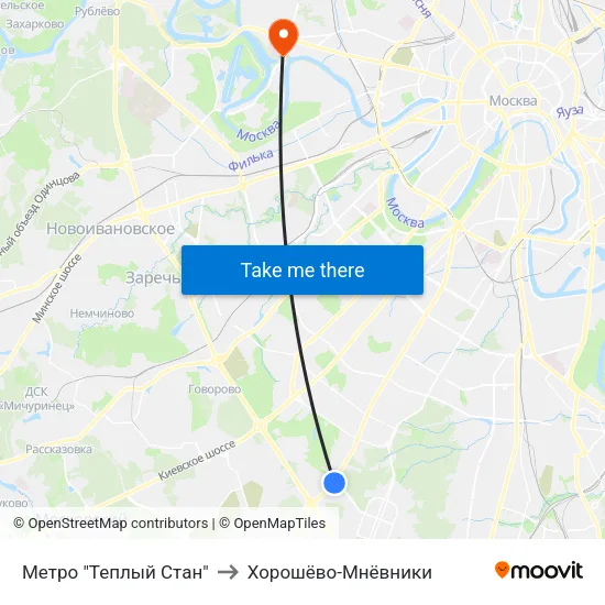 Метро "Теплый Стан" to Хорошёво-Мнёвники map
