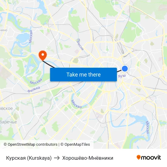 Курская (Kurskaya) to Хорошёво-Мнёвники map