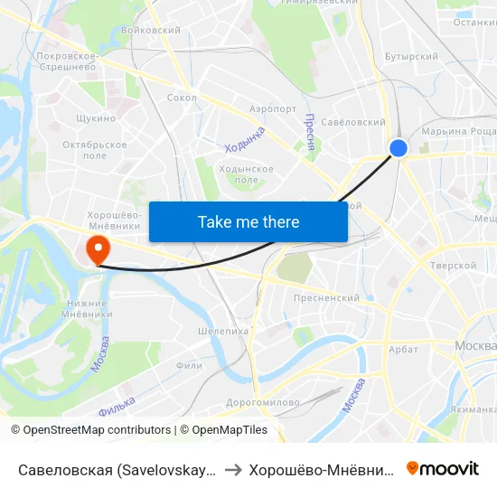 Савеловская (Savelovskaya) to Хорошёво-Мнёвники map