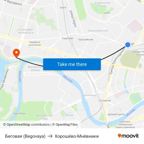 Беговая (Begovaya) to Хорошёво-Мнёвники map