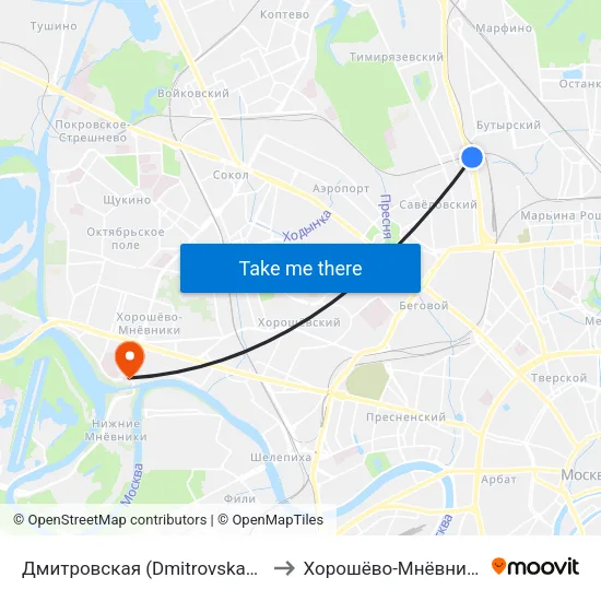 Дмитровская (Dmitrovskaya) to Хорошёво-Мнёвники map