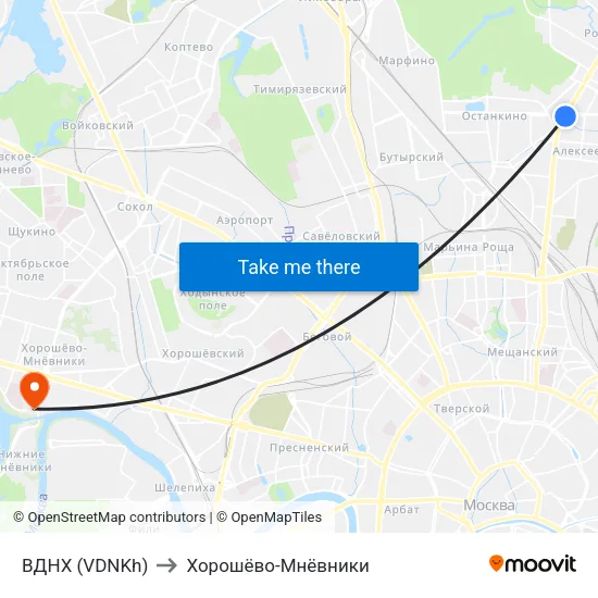 ВДНХ (VDNKh) to Хорошёво-Мнёвники map