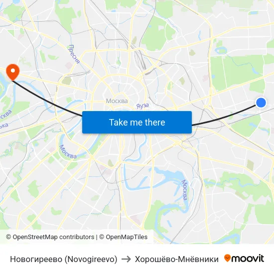 Новогиреево (Novogireevo) to Хорошёво-Мнёвники map