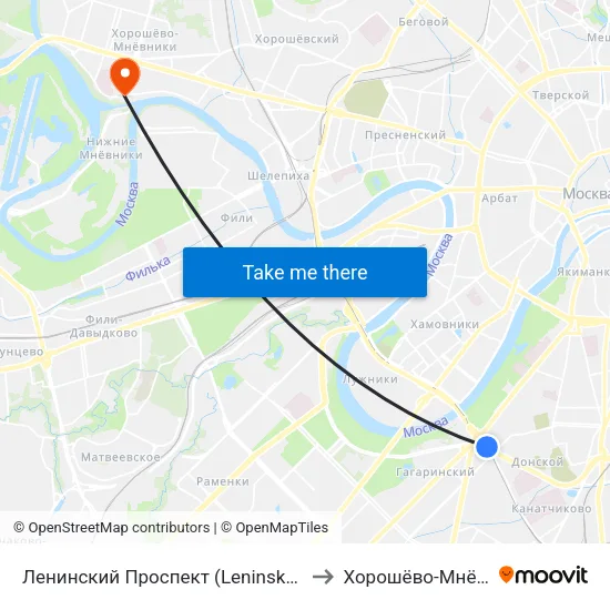 Ленинский Проспект (Leninsky Prospekt) to Хорошёво-Мнёвники map