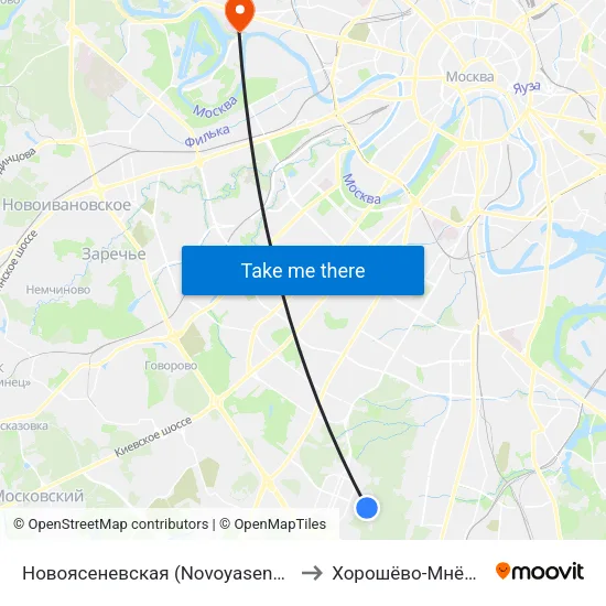 Новоясеневская (Novoyasenevskaya) to Хорошёво-Мнёвники map