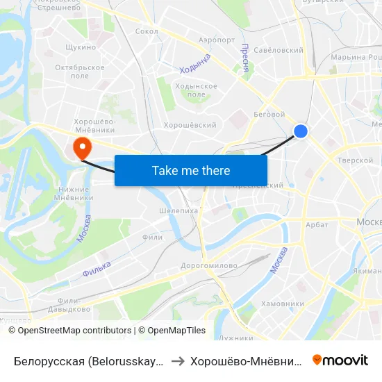 Белорусская (Belorusskaya) to Хорошёво-Мнёвники map