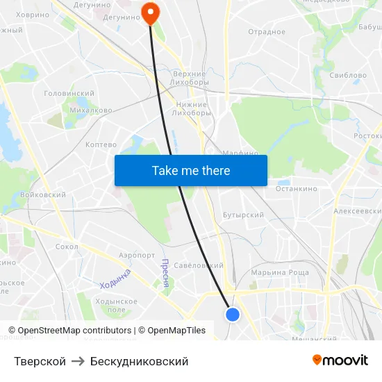 Тверской to Бескудниковский map
