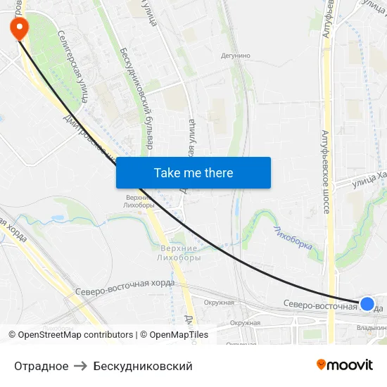 Отрадное to Бескудниковский map