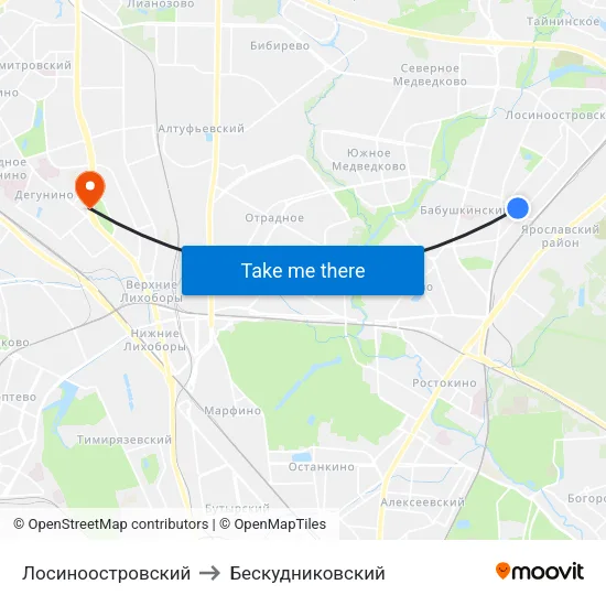 Лосиноостровский to Бескудниковский map