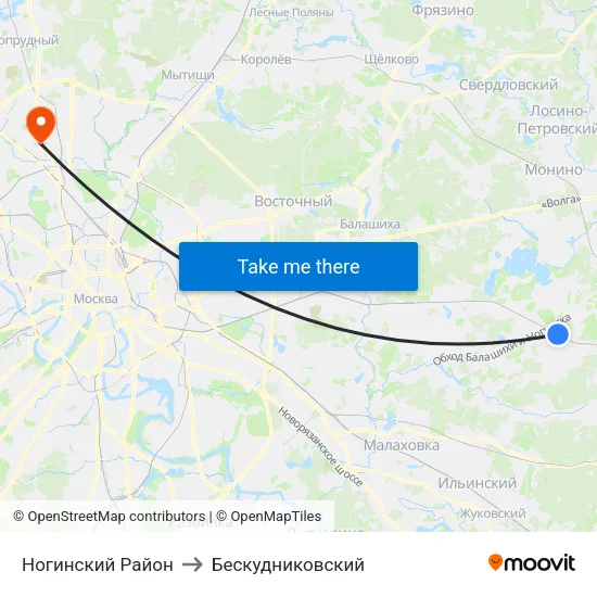 Ногинский Район to Бескудниковский map