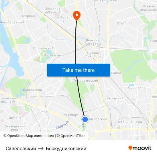 Савёловский to Бескудниковский map