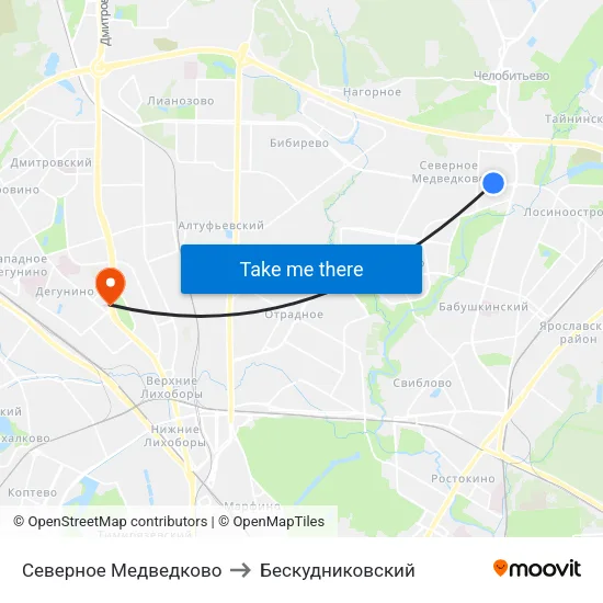 Северное Медведково to Бескудниковский map