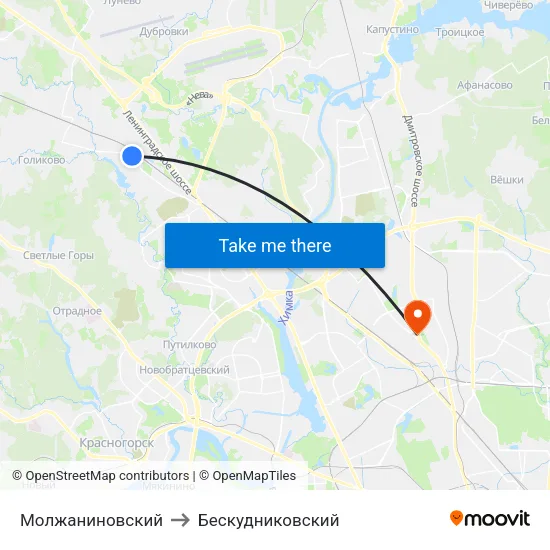 Молжаниновский to Бескудниковский map