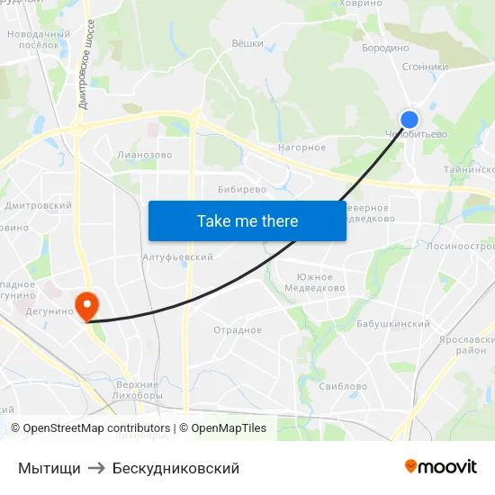 Мытищи to Бескудниковский map
