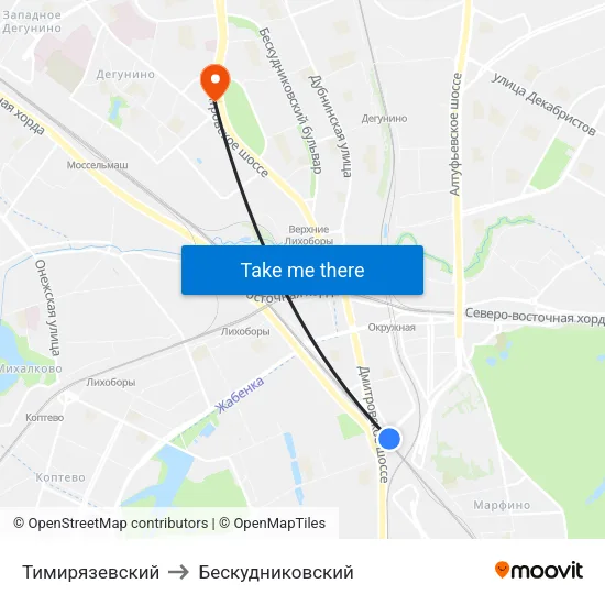 Тимирязевский to Бескудниковский map
