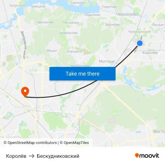Королёв to Бескудниковский map