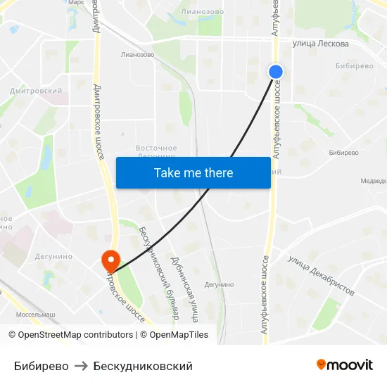Бибирево to Бескудниковский map
