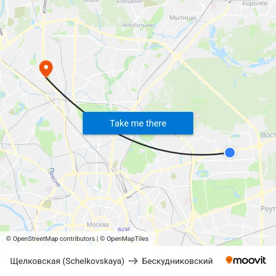 Щелковская (Schelkovskaya) to Бескудниковский map