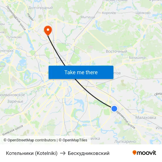 Котельники (Kotelniki) to Бескудниковский map