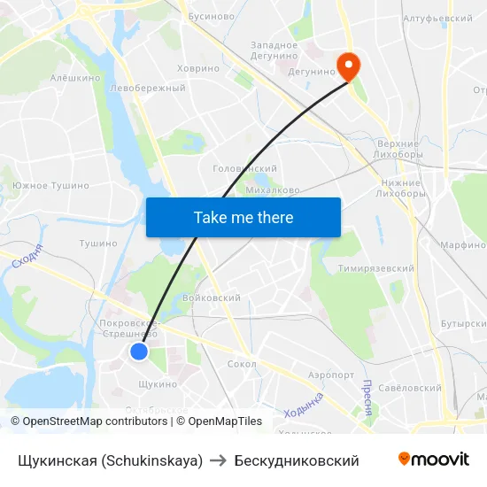 Щукинская (Schukinskaya) to Бескудниковский map