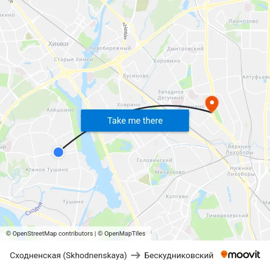 Сходненская (Skhodnenskaya) to Бескудниковский map