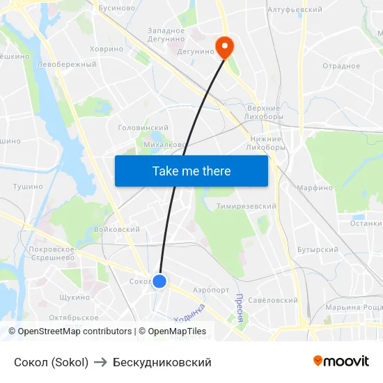 Сокол (Sokol) to Бескудниковский map