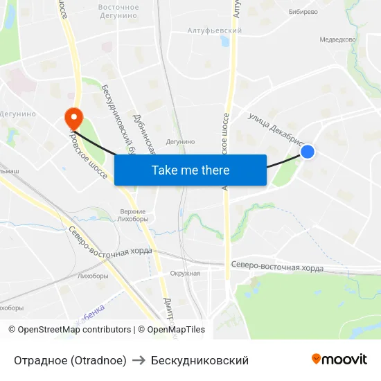 Отрадное (Otradnoe) to Бескудниковский map