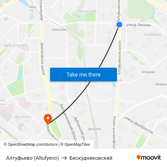 Алтуфьево (Altufyevo) to Бескудниковский map