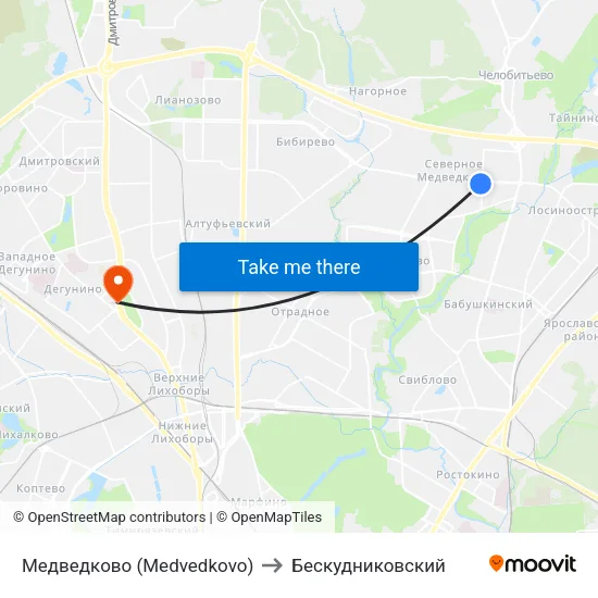 Медведково (Medvedkovo) to Бескудниковский map
