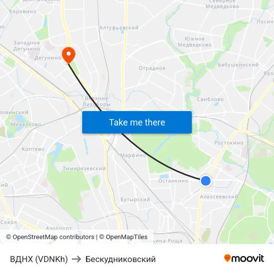 ВДНХ (VDNKh) to Бескудниковский map