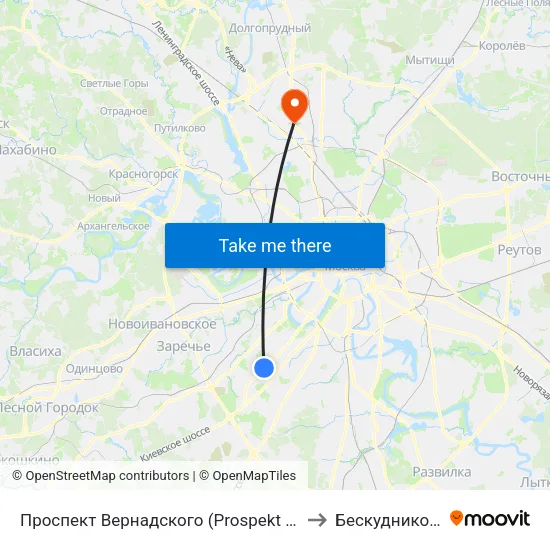 Проспект Вернадского (Prospekt Vernadskogo) to Бескудниковский map