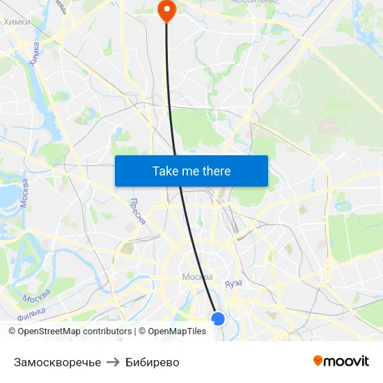 Замоскворечье to Бибирево map