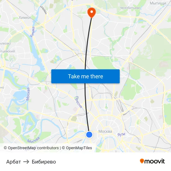 Арбат to Бибирево map