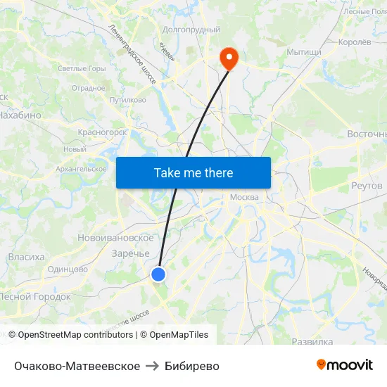 Очаково-Матвеевское to Бибирево map
