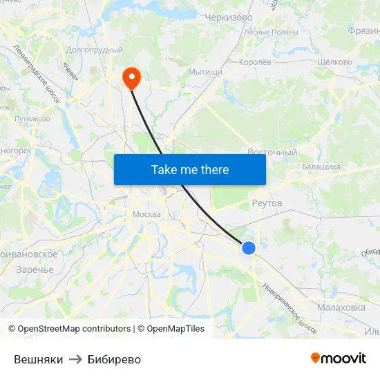 Вешняки to Бибирево map