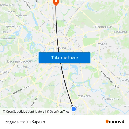 Видное to Бибирево map