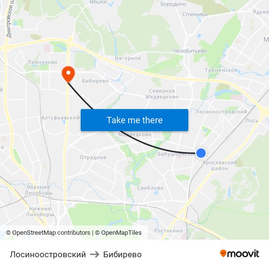 Лосиноостровский to Бибирево map