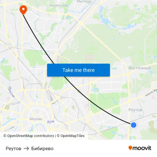 Реутов to Бибирево map