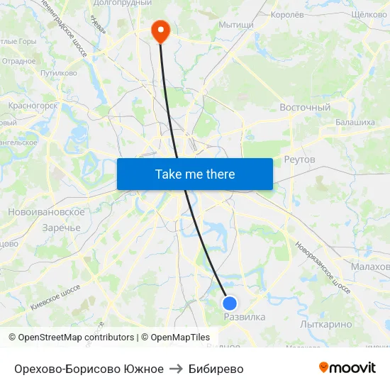 Орехово-Борисово Южное to Бибирево map
