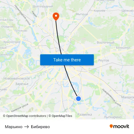 Марьино to Бибирево map