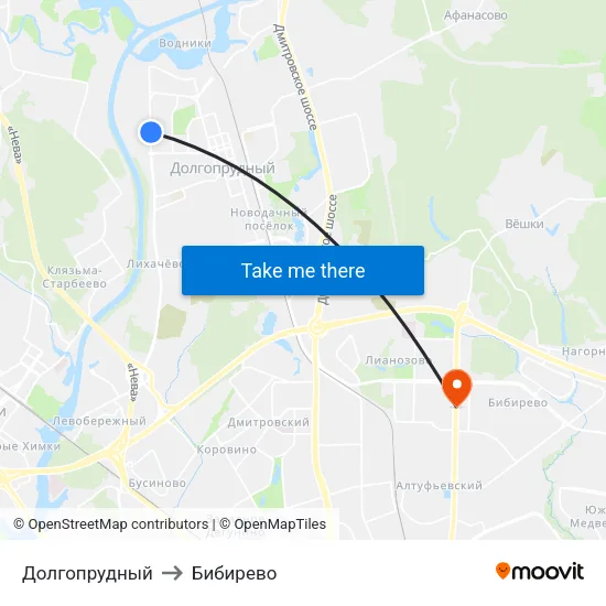 Долгопрудный to Бибирево map