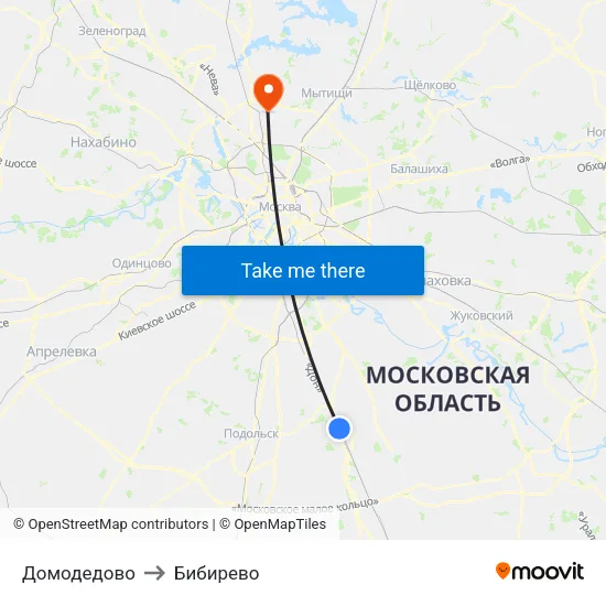 Домодедово to Бибирево map