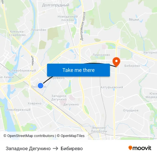 Западное Дегунино to Бибирево map