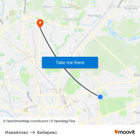 Измайлово to Бибирево map