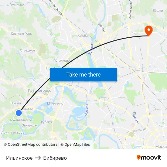 Ильинское to Бибирево map