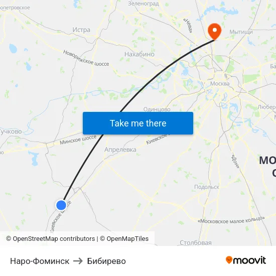 Наро-Фоминск to Бибирево map