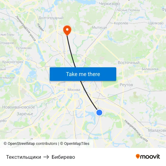 Текстильщики to Бибирево map