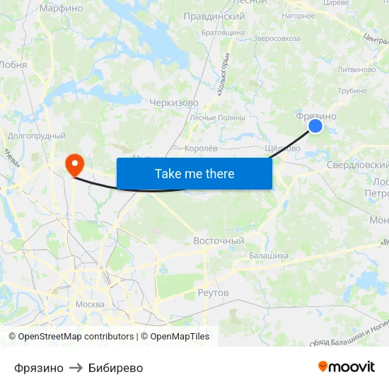 Фрязино to Бибирево map