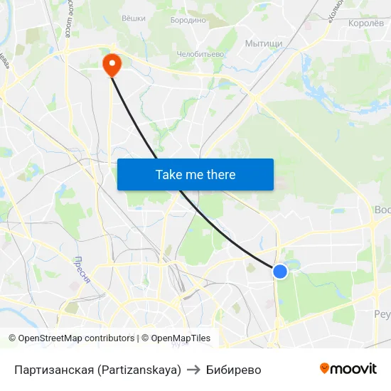 Партизанская (Partizanskaya) to Бибирево map